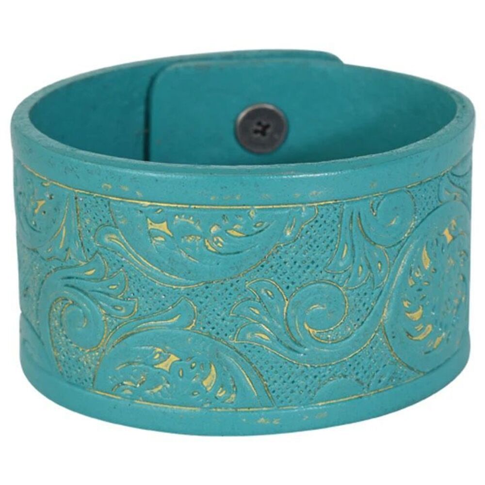 Justin Turquoise Tooled Leather Cuff Bracelet NEW
